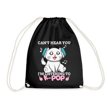 Kpop Kawaii Cat J’écoute de la musique K-pop Ges - Sac de sport léger - noir - Devant