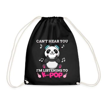 Kpop Kawaii Panda Bear I'm Listening To K-pop Music - Drawstring Bag - black - Front