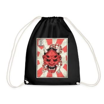 Japanese Aesthetic Demon Oni Mask Postage Stamp - Drawstring Bag - black - Front