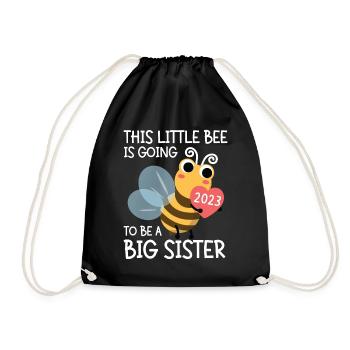 This little bee will be big sister in 2023 - Drawstring Bag - black - Front