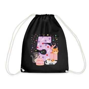 5th Birthday Girl Cats Outfit 5 Year Old - Drawstring Bag - black - Front