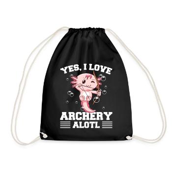 Kawaii Axolotl Archer Yes I Love Archery Alotl Ges - Drawstring Bag - black - Front