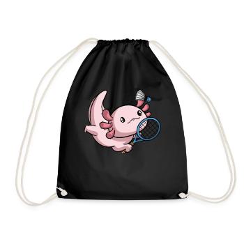 Kawaii Axolotl Pun Funny Badminton Player Gesche - Drawstring Bag - black - Front