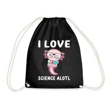 Kawaii Axolotl Pun Funny I Love Science Alotl Ges - Drawstring Bag - black - Front