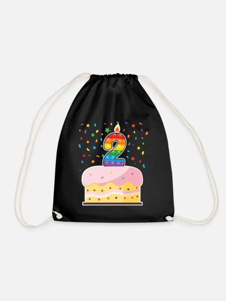 Pop It 2nd Birthday Cake Girls Boys Fidget - Drawstring Bag - black