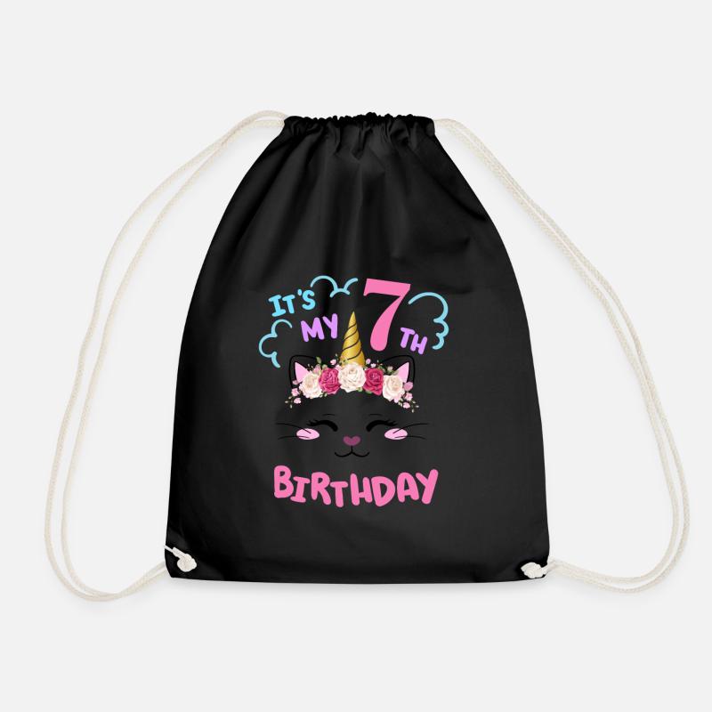 7. Geburtstag Mädchen Outfit Einhorn Katze - Turnbeutel - Schwarz