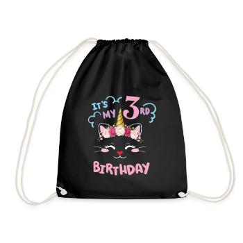 3. Geburtstag Mädchen Outfit Einhorn Katze - Turnbeutel - Schwarz - Vorne