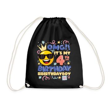 Omg! it's my 4th birthday Boy Emoticon - Drawstring Bag - black - Front