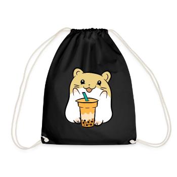 Boba Tea Lover Cute Guinea Pig With Bubble Tea - Drawstring Bag - black - Front