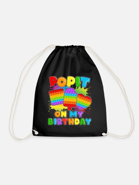 Pop it On My Birthday Fidget Sensory Pop - Drawstring Bag - black