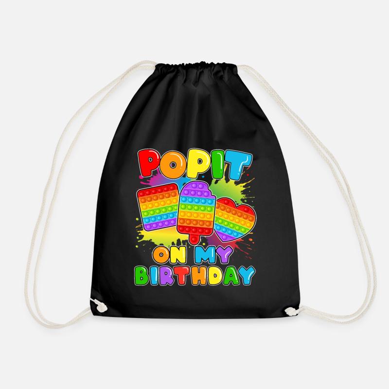 Pop it On My Birthday Fidget Sensory Pop - Drawstring Bag - black