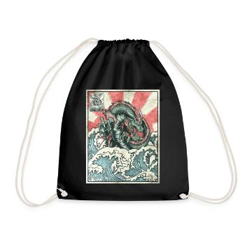 Dragon Kanagawa Wave Stamp Japanese Aesthetic - Drawstring Bag - black - Front