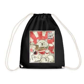 Maneki Neko Ramen Stamp Japanese Aesthetic G - Drawstring Bag - black - Front