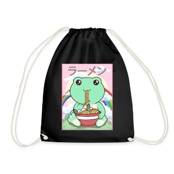 Cottagecore Aesthetic Kawaii Frog Ramen Gesche - Drawstring Bag - black - Front