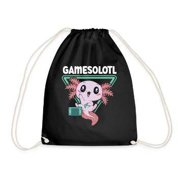 Gamesolotl Video Game Axolotl Water Animal Gamer - Drawstring Bag - black - Front