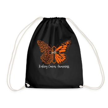 Kidney Cancer Faith Butterfly Cross Gift - Drawstring Bag - black - Front