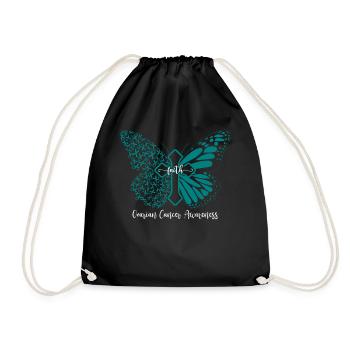 Ovarian Cancer Faith Butterfly Cross Gift - Drawstring Bag - black - Front
