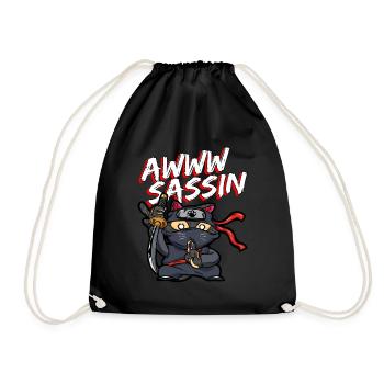 Cool Awwwsassin Samurai Katze Lustige Ninja Katze - Turnbeutel - Schwarz - Vorne
