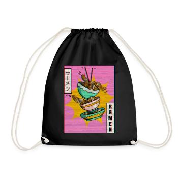Ramen Nudeln Vaporwave Ästhetische Glitch Geschenk - Turnbeutel - Schwarz - Vorne