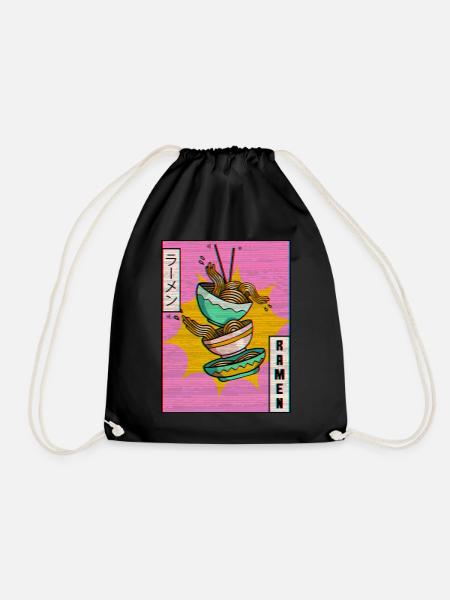 Ramen Noodles Vaporwave Aesthetic Glitch Gift - Drawstring Bag - black