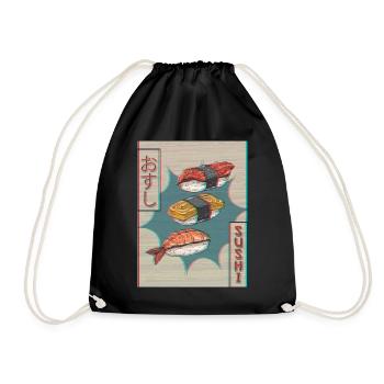 Sushi Japanese Vaporwave Aesthetic Glitch Gesc - Drawstring Bag - black - Front