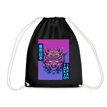 Oni Mask Demon Mask Vaporwave Aesthetic Gesc - Drawstring Bag - black - Front