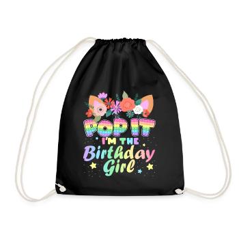 Pop It I'm The Birthdaygirl Magische Einhorn Party - Turnbeutel - Schwarz - Vorne