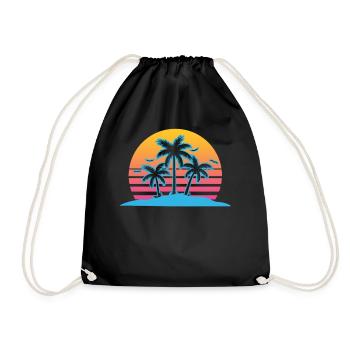 Palm Tree Vaporwave Aesthetic Retro - Drawstring Bag - black - Front