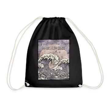 Kanagawa Wave Japanese Aesthetic Vintage Gift - Drawstring Bag - black - Front