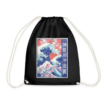 Big Wave Before Kanagawa Retro Gift - Drawstring Bag - black - Front