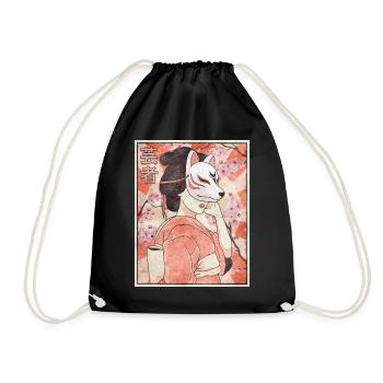 Geisha Kitsune Mask Japanese Gift - Drawstring Bag - black - Front