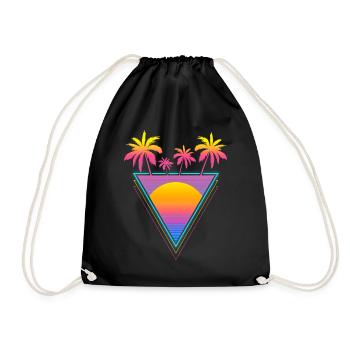 Vaporwave Ästhetische Retro-Sonnenuntergang Palme - Turnbeutel - Schwarz - Vorne
