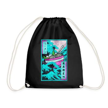 Ramen Kanagawa Wave Vaporwave Aesthetic Taste - Drawstring Bag - black - Front