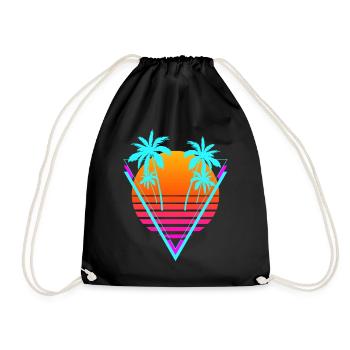 Vaporwave Ästhetische Retro-Sonnenuntergang Palme - Turnbeutel - Schwarz - Vorne