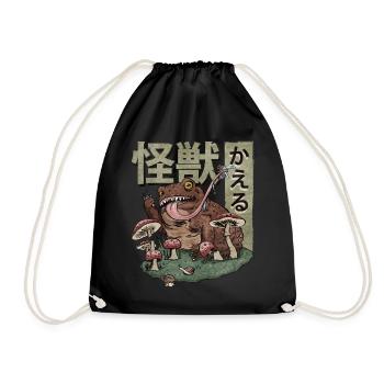 Cottagecore Aesthetic Kaiju Frog Mushrooms Geschen - Drawstring Bag - black - Front