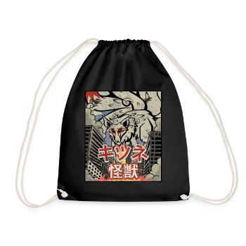 Kaiju Kitsune Nine-tailed Fox Kanagawa Wave - Drawstring Bag - black - Front
