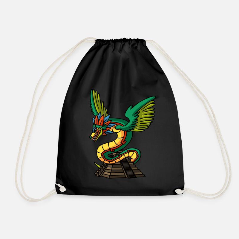 Quetzalcoatl Aztec Serpent Mayan Temple Inca - Drawstring Bag - black
