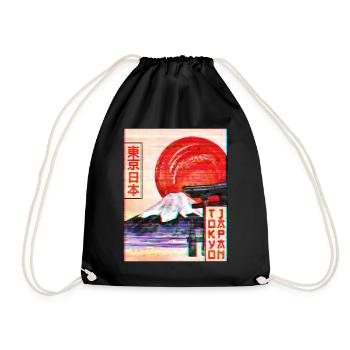 Mount Fuji Tokyo Japan Vaporwave Aesthetics - Drawstring Bag - black - Front