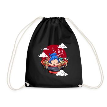 Drôle de chat endormi Ramen Chaton mignon - Sac de sport léger - noir - Devant