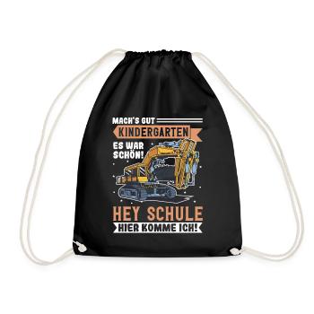 Bagger Schulbeginn Schulanfänger Schulkind - Turnbeutel - Schwarz - Vorne