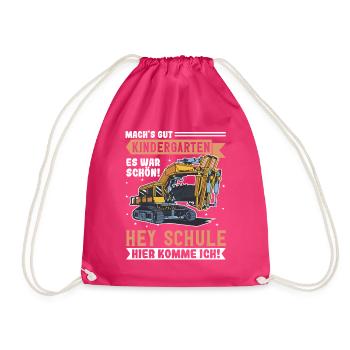 Bagger Schulbeginn Schulanfänger Schulkind - Turnbeutel - Fuchsia - Vorne