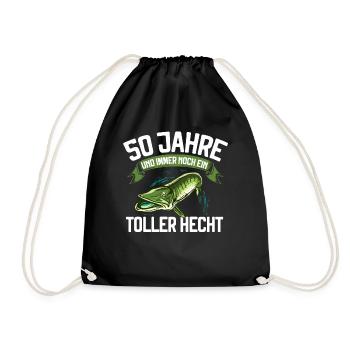 50 Jahre und immer noch ein toller Hecht Angler - Turnbeutel - Schwarz - Vorne