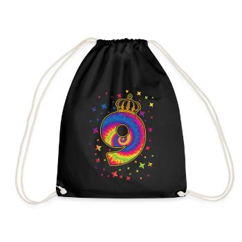 Tie-dye 9th birthday party 9 years old - Drawstring Bag - black - Front