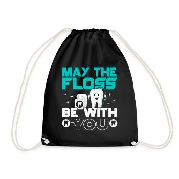 May the dental floss be with you Dentist Zahnä - Drawstring Bag - black - Front