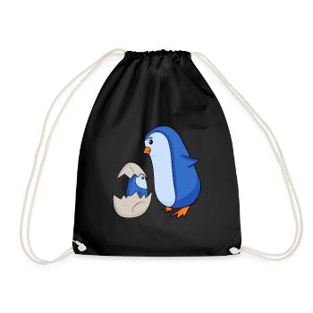 Penguin with Baby Penguin - Drawstring Bag - black - Front