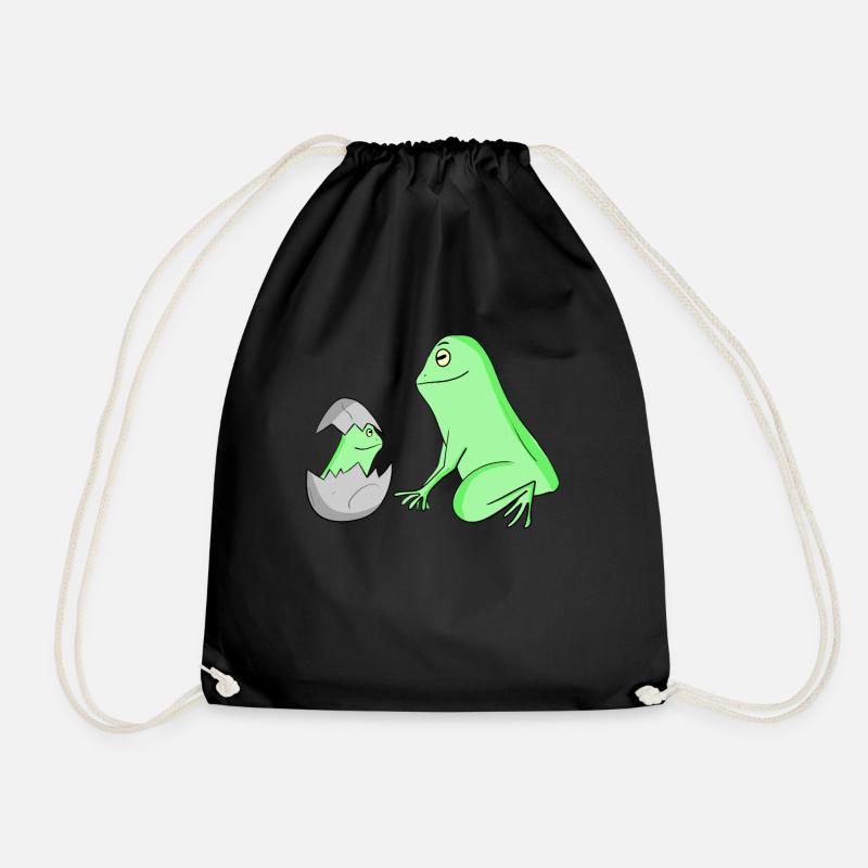 Frog with Baby Frog - Drawstring Bag - black
