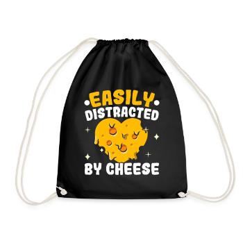 Easily distracted by cheese cheese lovers - Drawstring Bag - black - Front