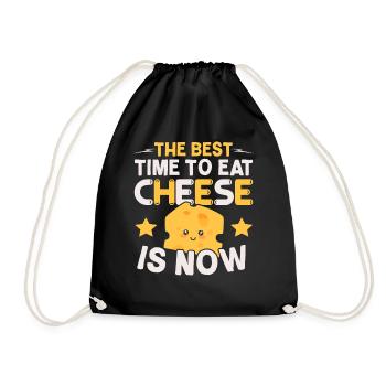 The best time to eat cheese is now Cheesy - Drawstring Bag - black - Front