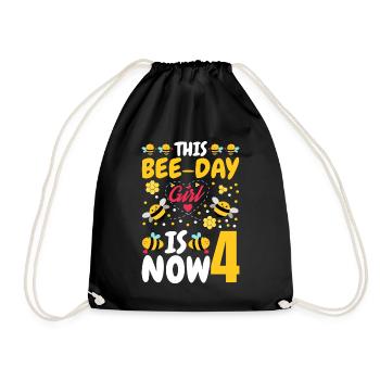This bee day girl is now 4. 4. - Drawstring Bag - black - Front