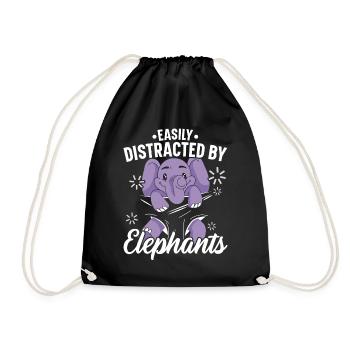 Easily distracted by Elephant Wildlife Animal - Drawstring Bag - black - Front